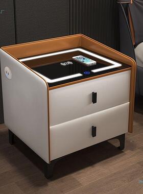 新智能实头柜现代简床约轻EVQ奢卧室家用全木无线带充电灯指纹锁