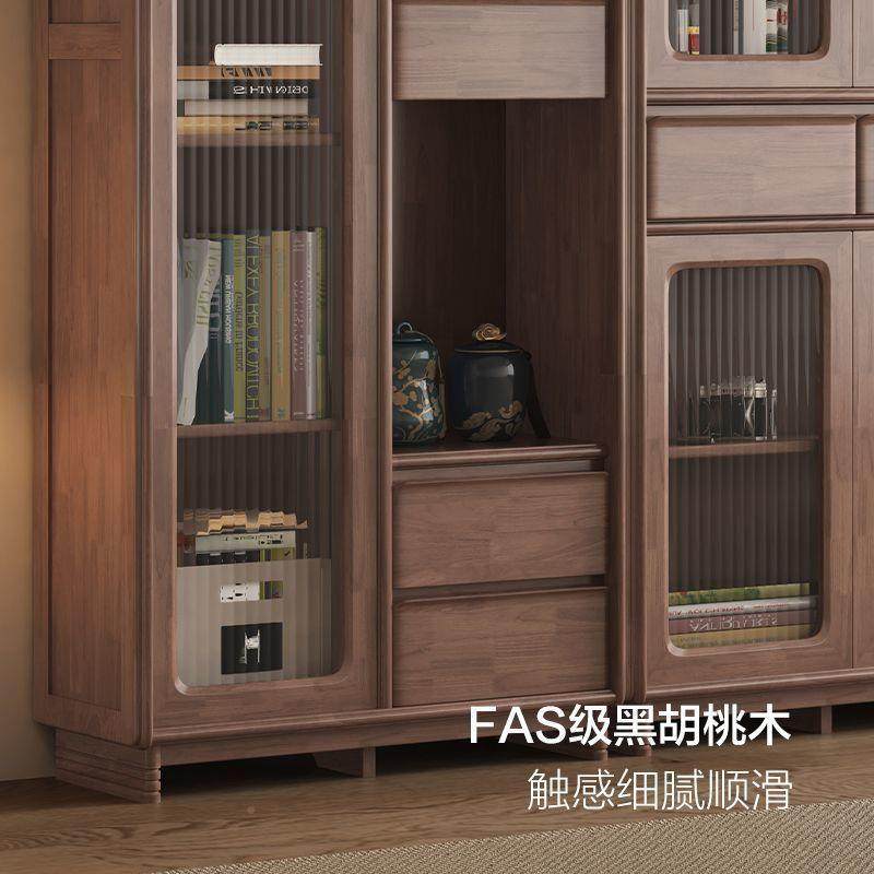 PKS新中式黑胡全桃木书柜实木书架中古风落物置地物架一体靠墙储,商业/办公家具,零件柜,淘宝优惠券,粉丝福利购,淘宝优惠卷