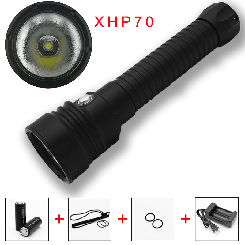 中开XHP70强光充电潜水手电筒 高亮LED手电补光灯磁控开关 电量显