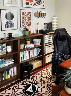 简约落地书架胡桃木色自由家用储物柜收纳子柜一77278组体整合墙