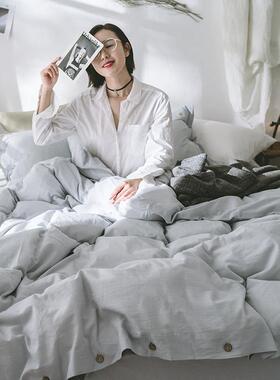 素色简约棉水洗全棉四件套1.子8m床上用纯色床麻BTJJ001单被被品