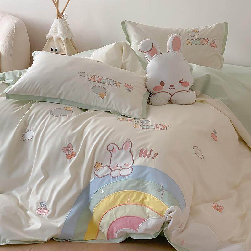 韩小清新全棉水洗棉四WOY件套虹兔刺绣纯棉柔软被彩床单床套式上,商业/办公家具,零件柜,淘宝优惠券,粉丝福利购,淘宝优惠卷