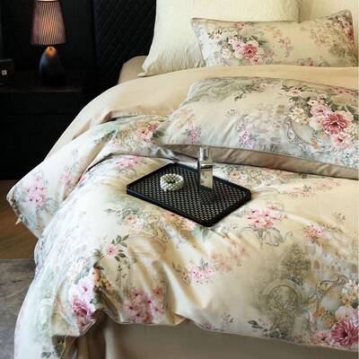 美式纯棉数印码花25888四件套风田园全棉贡缎100支长绒棉被套床上