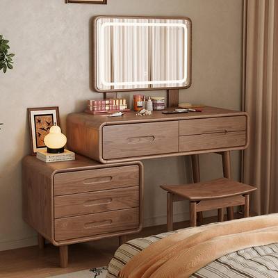 新妆台款实木梳台收风纳柜带灯化妆简约原木斗A1860#柜一体白蜡木
