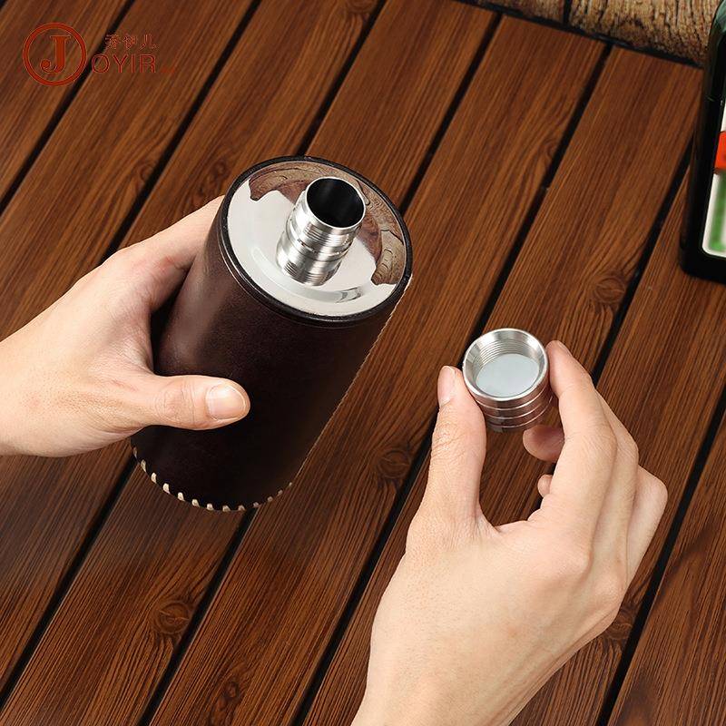 复钢K227古植鞣m皮500l酒4壶30不锈手工缝线植鞣皮存酒壶酿酒瓶