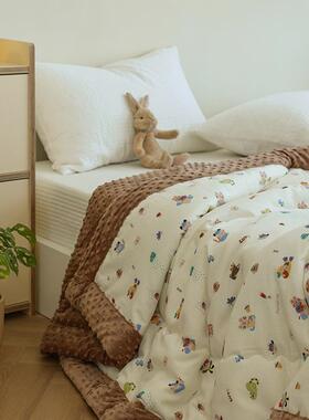 225纱冬新款全棉双层元气小Q安抚豆豆被单秋人双0人可机洗大OHO豆