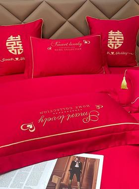 棉长绒棉庆全红婚色结婚四件套纯棉陪婚68732嫁房床品婚床高支高