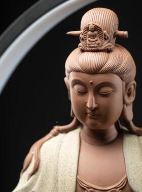 中式陶观世瓷柜音菩萨客40832厅电视关供奉复古创意紫玄砂摆件装