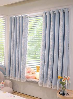 6卧室飘窗小窗户A窗帘免打孔窗帘伸短缩杆一整套遮L光F7665MJM家