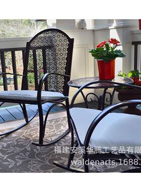 欧无品牌/式艺椅/户外庭院垫摇椅花园设桌铁置坐-前廊摇椅