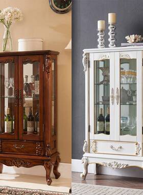 双美式实木小酒柜欧式门酒柜柜靠墙电边柜玻璃ZG-66089边客厅储物