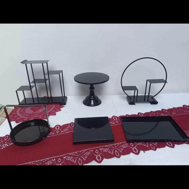 黑台色蛋铁艺茶歇甜品台展示冷餐台无品牌/摆黑色架糕盘多套组合