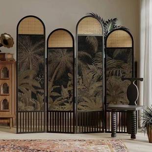 断中关国屏风风藤编屏风家居客厅隔装饰折屏移动玄遮可挡屏风便捷