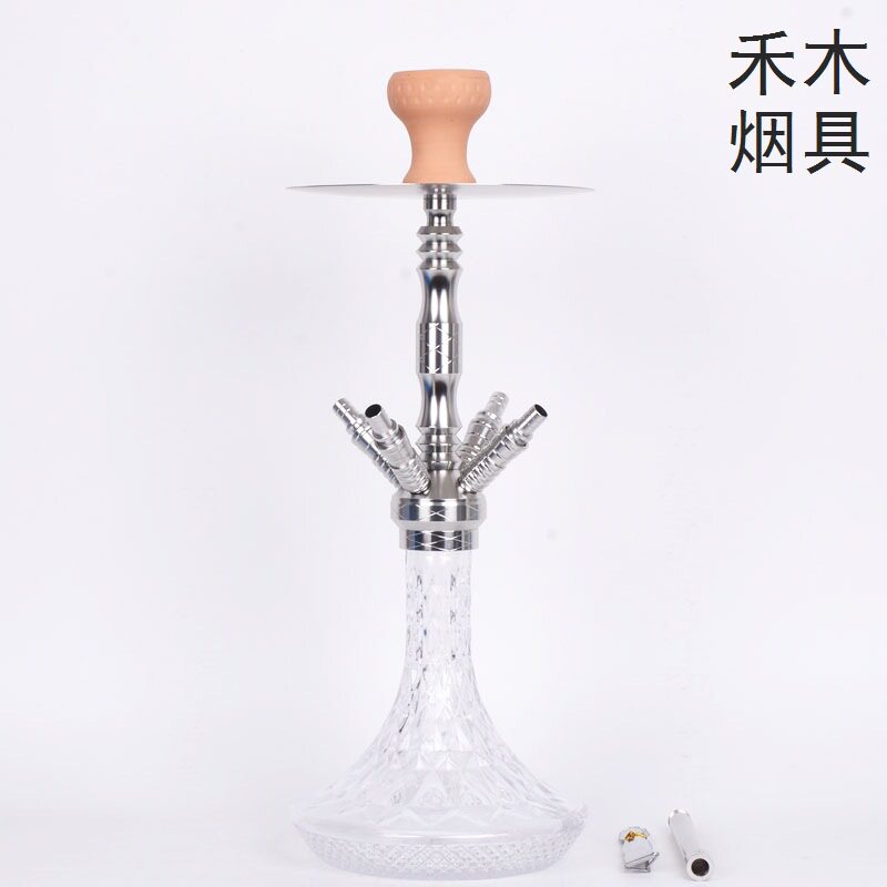 四管水烟壶套装中号拉丝色网纹水烟壶现货工厂shisha hookah6007