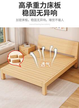 实木床1.米现代m简约双人床主卧1.8家IXJ用经济出5租房木床12单人