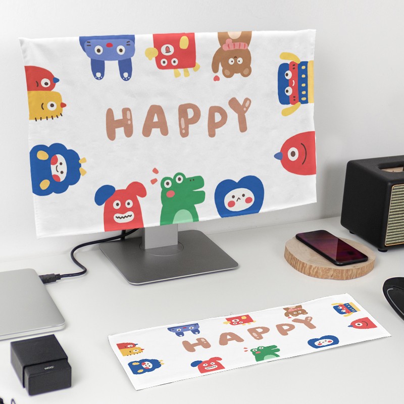 卡通台式电脑防尘罩24寸液晶显示器保护套主机键盘盖布三件套透气