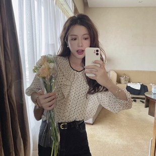 春秋2025新款法式甜美提花波点雪纺长袖衬衫女轻奢高级感上衣夏