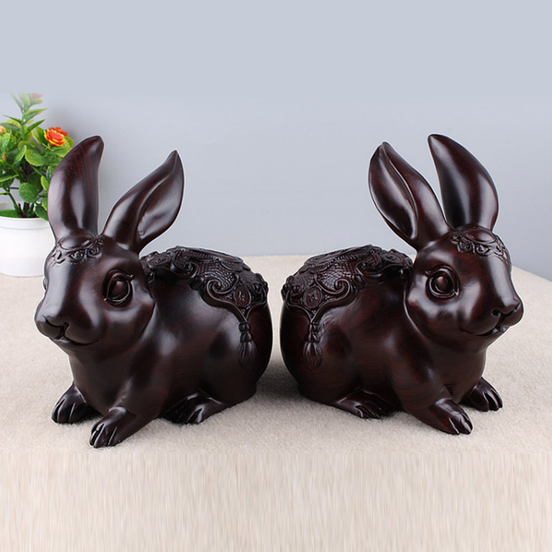 花梨木雕兔子摆件实木家居客厅家居装饰品木质手工整木雕刻工艺品