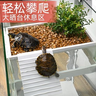 乌龟生态造景缸大晒台水陆缸带排水盖子防逃养大龟专用玻璃饲养箱