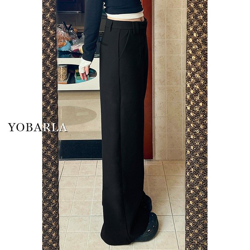 黑色阔腿西装裤女春季新款大码胖mm宽松显瘦梨形身材休闲直筒裤子