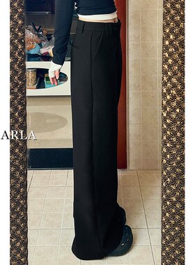 黑色阔腿西装裤女春季新款大码胖mm宽松显瘦梨形身材休闲直筒裤子