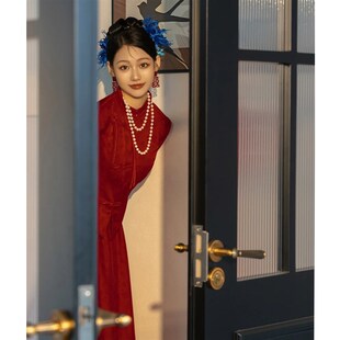 新中式国风敬酒服新娘红色旗袍新款秋冬季订婚长袖礼服裙女回门服