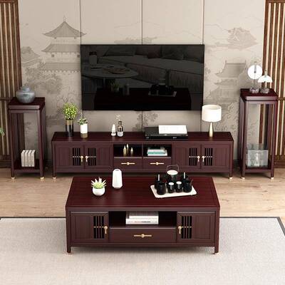 代中古风实木茶几电视美FTC柜组学合落地客厅家用小户型收宋纳储