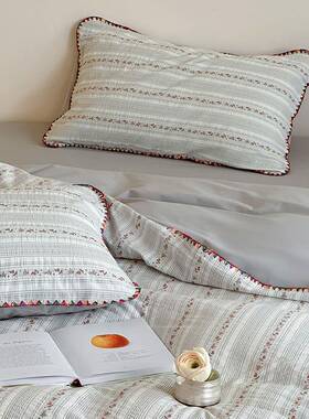 小清新全棉色壳织提花贝边角三BPO针四件床单被套床套品