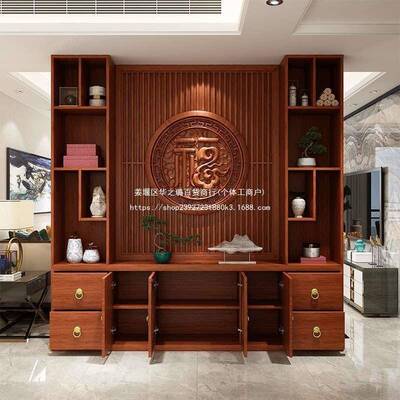 户新中式风隔断玄无品牌/关柜实木用酒柜入进门餐厅办家公室屏门