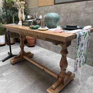 美式 乡复古实木长桌饭餐桌家用餐村椅桌原木组合长0241524方 法式