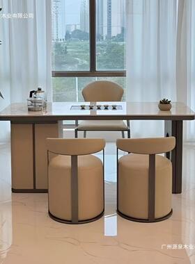 轻奢岩板台桌公室夫泡茶办桌椅小户茶型功现代简约TWA阳台茶桌椅组合