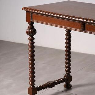 ISO法式 实轻奢约 简复古木书桌别墅客厅雕刻麻花腿办写字台公美式