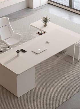 轻奢板代老岩板办公桌现亚克DVL力大感班台奶油风家用书桌电脑桌