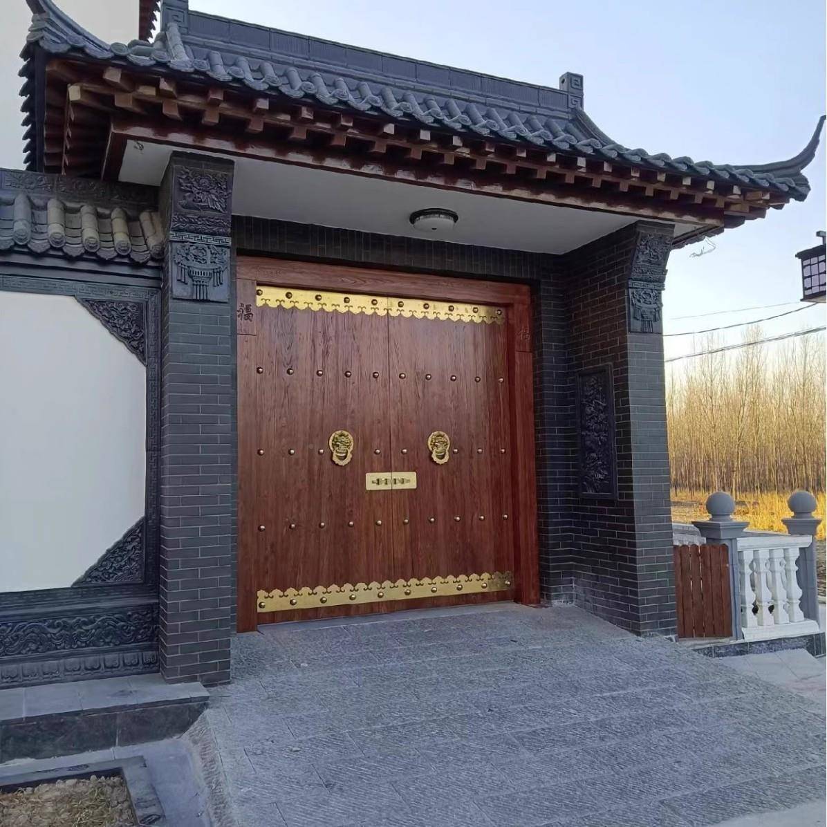 复古实木大门庭院式村双门开进户农围830墙木门中式别墅对开榆老