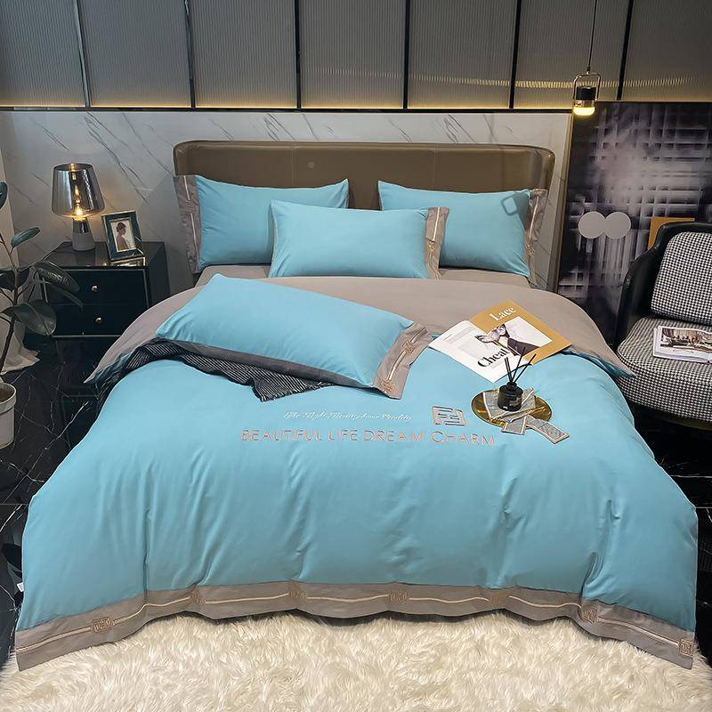 秋冬季棉刺绣1ehJej5E被加厚纯全套棉磨毛四件纯色床单套床笠床上