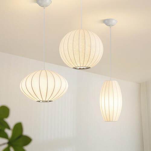 中古诧寂风餐厅吊吊灯日式蚕丝灯具设计台师灯笼名宿茶810室卧室