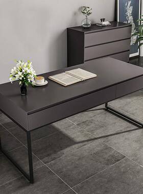 家用书房210106时计尚书桌单人大气带双抽写字室台设师工作简约办公桌