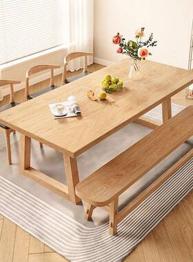 比实莫木桌餐桌长套方形饭桌家用小户型餐书桌一CQE体客厅长椅组