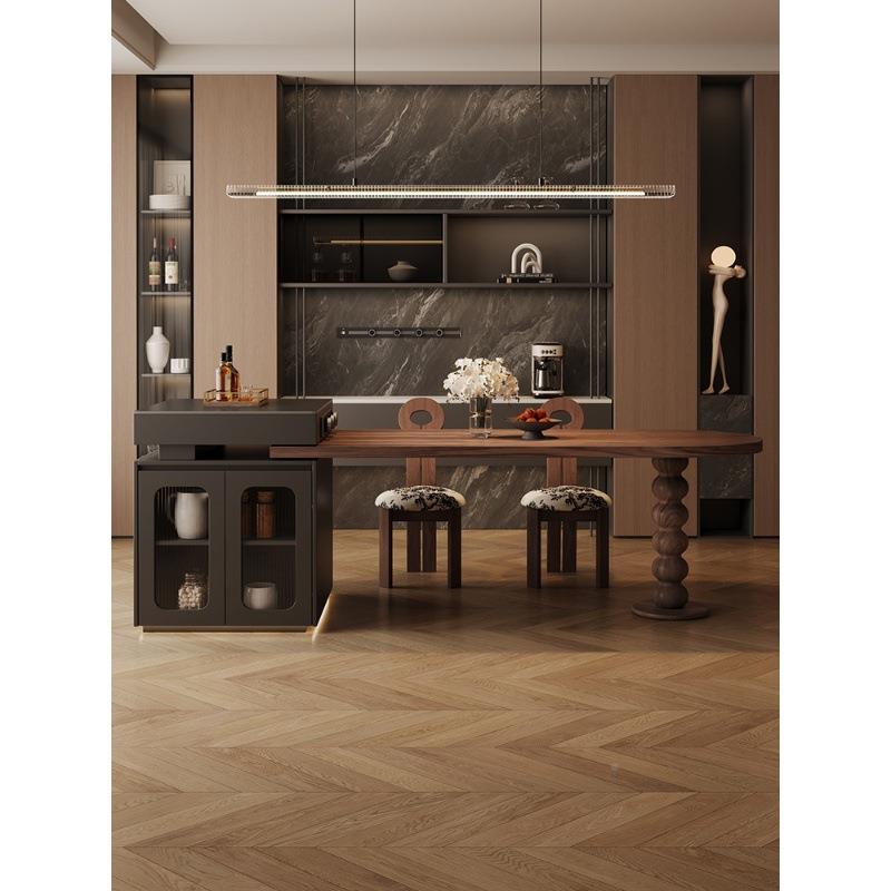 意式复家岛台餐桌一体UIC可伸缩胡桃木半圆弧倒台放式厨房用古导