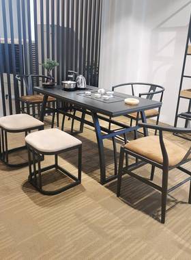 夫泡茶桌办公室现代轻办公家用奢装一体QAR茶台岩板功茶套桌椅组