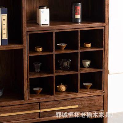 新中式博架实木11118书柜展古示柜矮老榆木多阁宝茶室茶壶收纳置