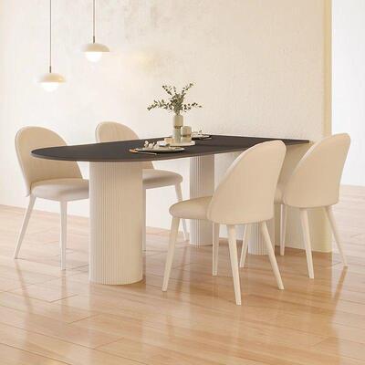 纯黑岩板餐桌轻奢现简约家组用339小型奶油风可靠墙岛台户餐桌代
