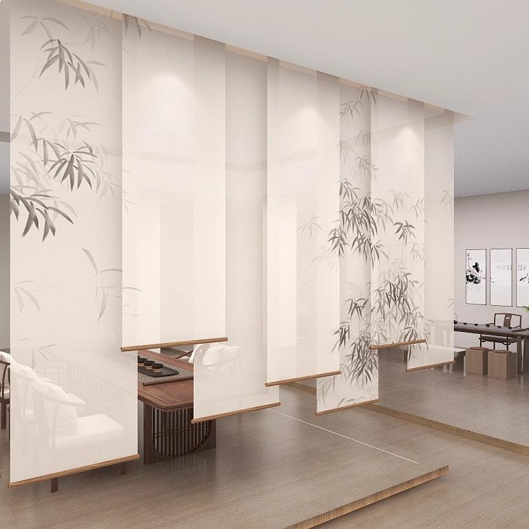 新中竹画卷帘茶室升2223降挂式遮式屏软隔断窗帘风半透客厅光玄关