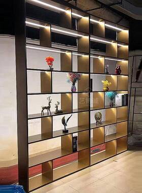 断34不锈钢置物隔板酒柜金属厅镂空0隔柜客HAJ装饰带灯开放格书架