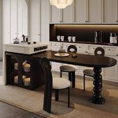 GYA岛大台法式 岩用板餐桌中轻奢一体伸APQ缩家小户型户型多功能高
