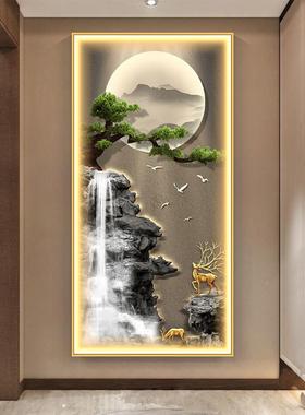 大气走廊道新中式流轻水生43728财画进门挂正对墙奢迎客松玄关装