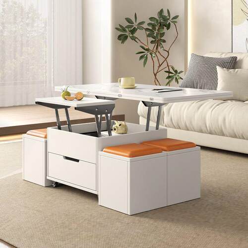 多功能升降户DD66MS5S茶几餐桌两奶油家风现代用简约用客厅家具小