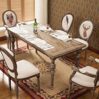 欧式美式拉餐桌合实组木桌复子古做KIH旧丝松木餐桌法式餐厅简长