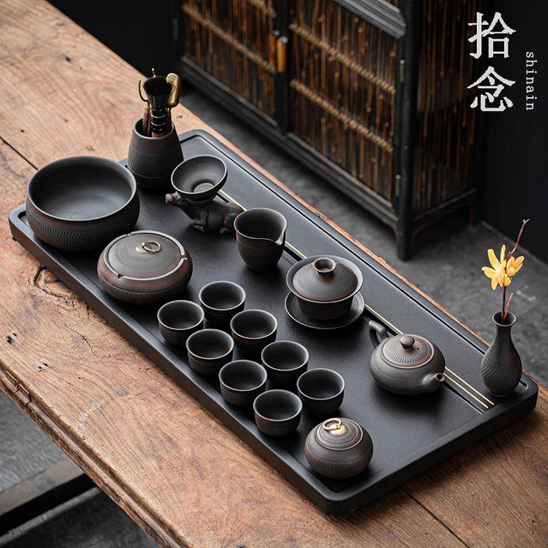 用拾念现代简约石乌金货号茶天盘原石茶具家大号然整块石材一体茶