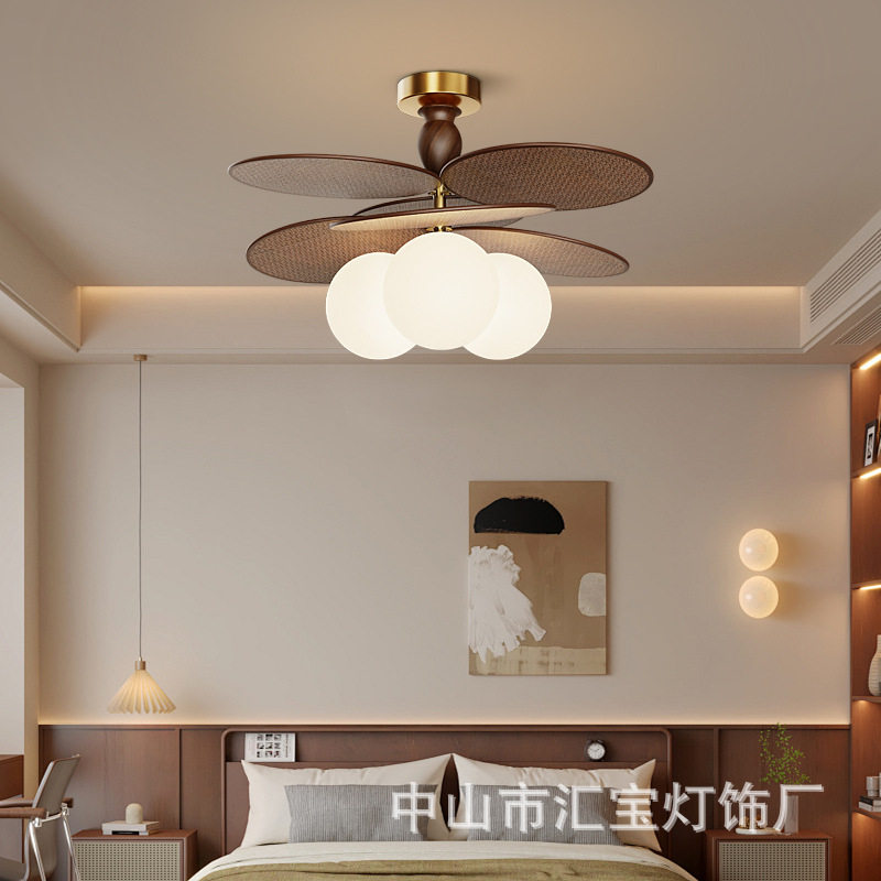 新款魔豆藤编吸顶灯卧室灯法式复古中古书房灯日式餐桌餐厅阳台灯